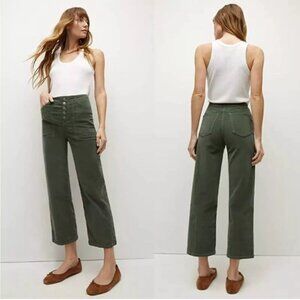 NWT Veronica Beard Crosbie Corduroy Pants Wide Leg Cropped Clover Green 23